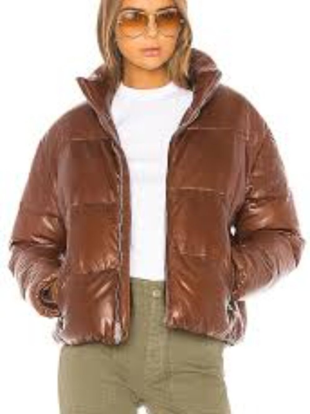 Lamarque Iris brown leather puffer jacket
